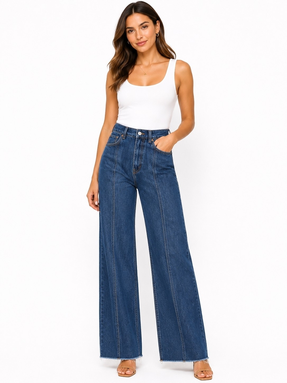 Los Angeles Atelier Wide Leg High-Waist Women's Jeans Fringe Hem Sz 26 New